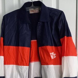 college wear by gepner blue orange and white jacket size s